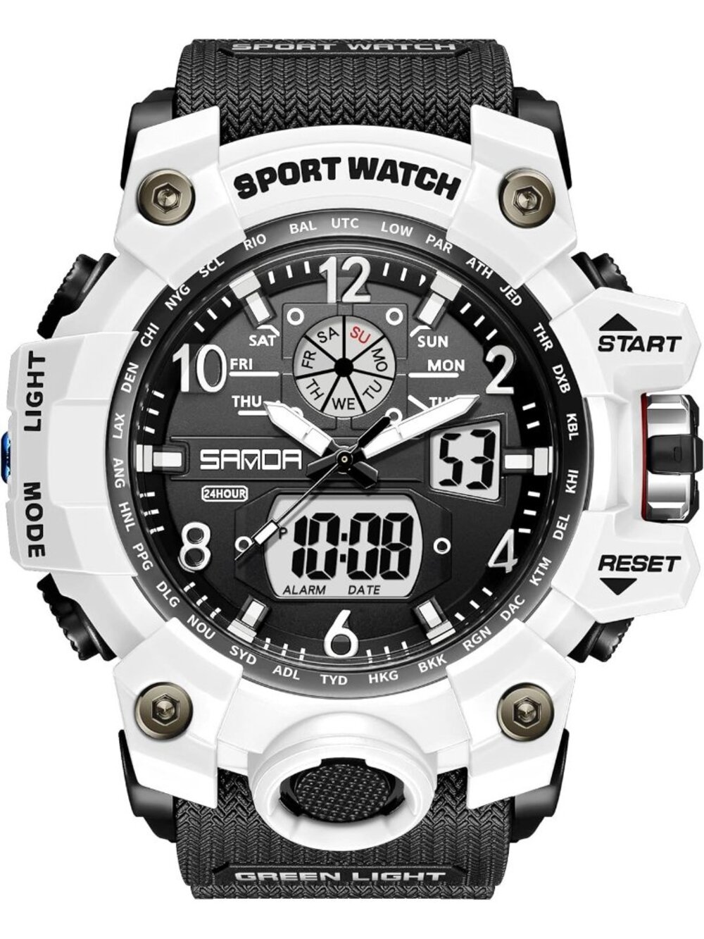 Mens Black White Analog Quartz Sport Waterproof Military LED Digital Wrist Watch